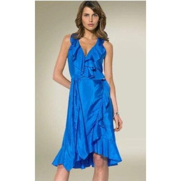 Lauren Ralph Lauren Silk Ruffle True Wrap Dress 20W Blue Flutter Lightweight NEW - Picture 1 of 10